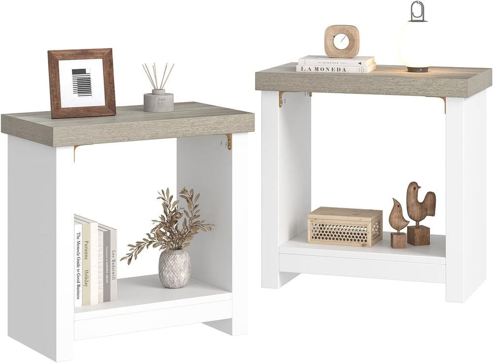 End Tables Set of 2 for Living Room, Narrow Side Tables with Storage Shelves,...