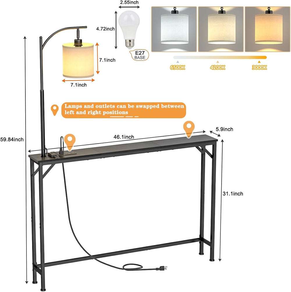 keomaisyto Narrow Console Table with 3-Color Light & Outlet, 31" H S...