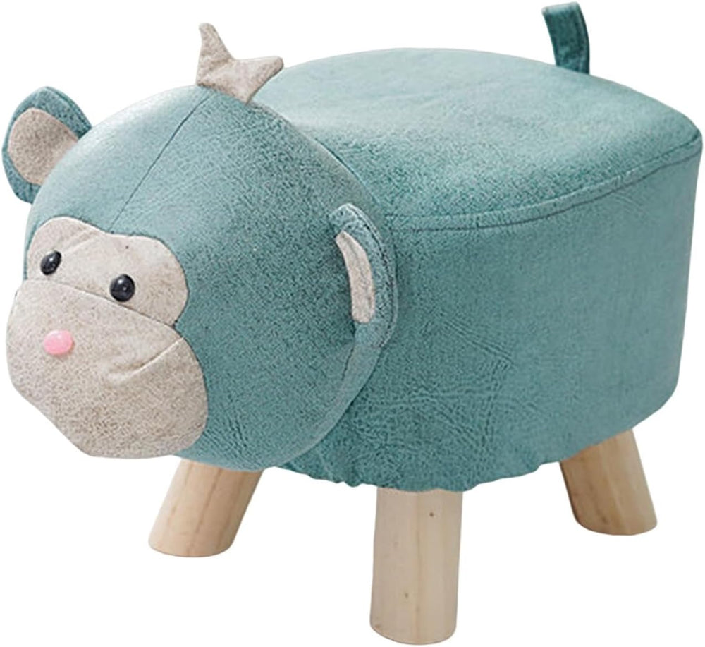 Wooden Animal Footstool Ottoman for Home Decor, Blue Monkey