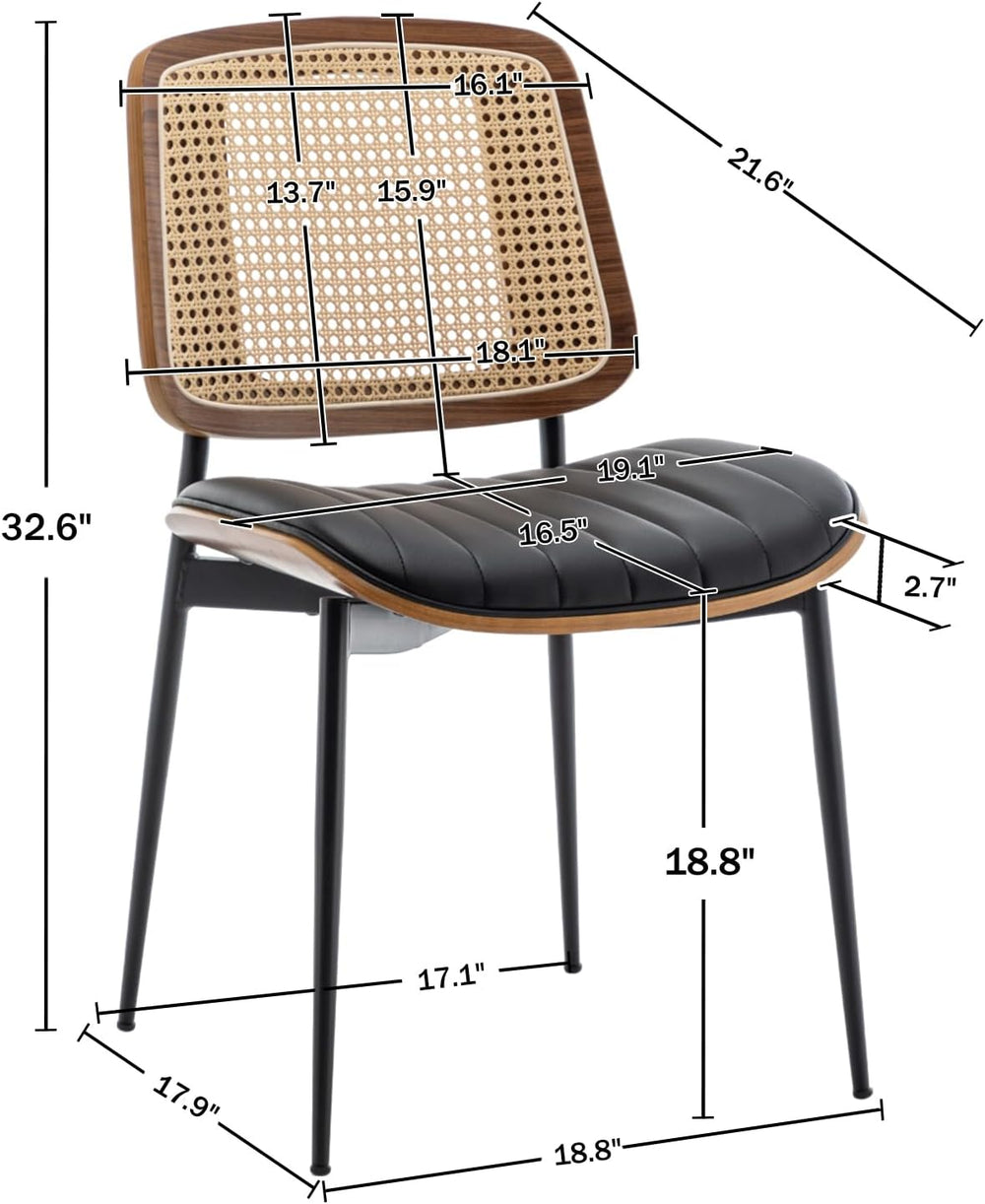Rattan Dining Room Chairs Set of 4,Mid Century Black PU Leather Kitchen Chair...