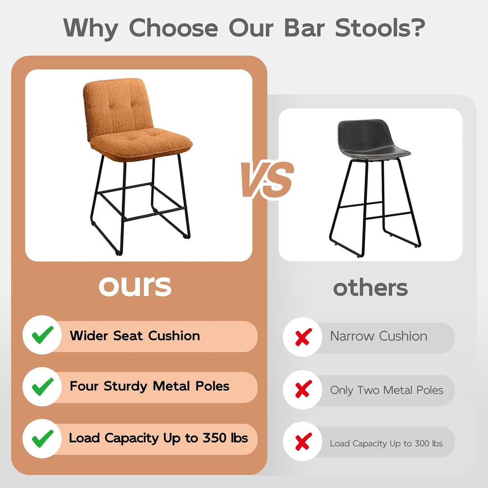 Ollega 26" Counter Height Bar Stools with Back, Set of 6, Brown Velvet