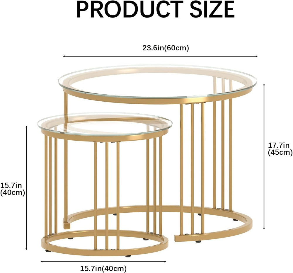 Garden 4 you Nesting Coffee Table, 23.6" Round Coffee Table Set of 2, Gl...