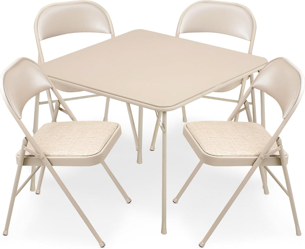 Sudden Comfort 5 Piece 34 x 34 Inch Square Folding Dining Card Table, Tan