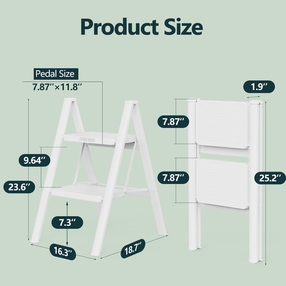 WOA WOA 2 Step Foldable Step Stool, 330lbs Load, White