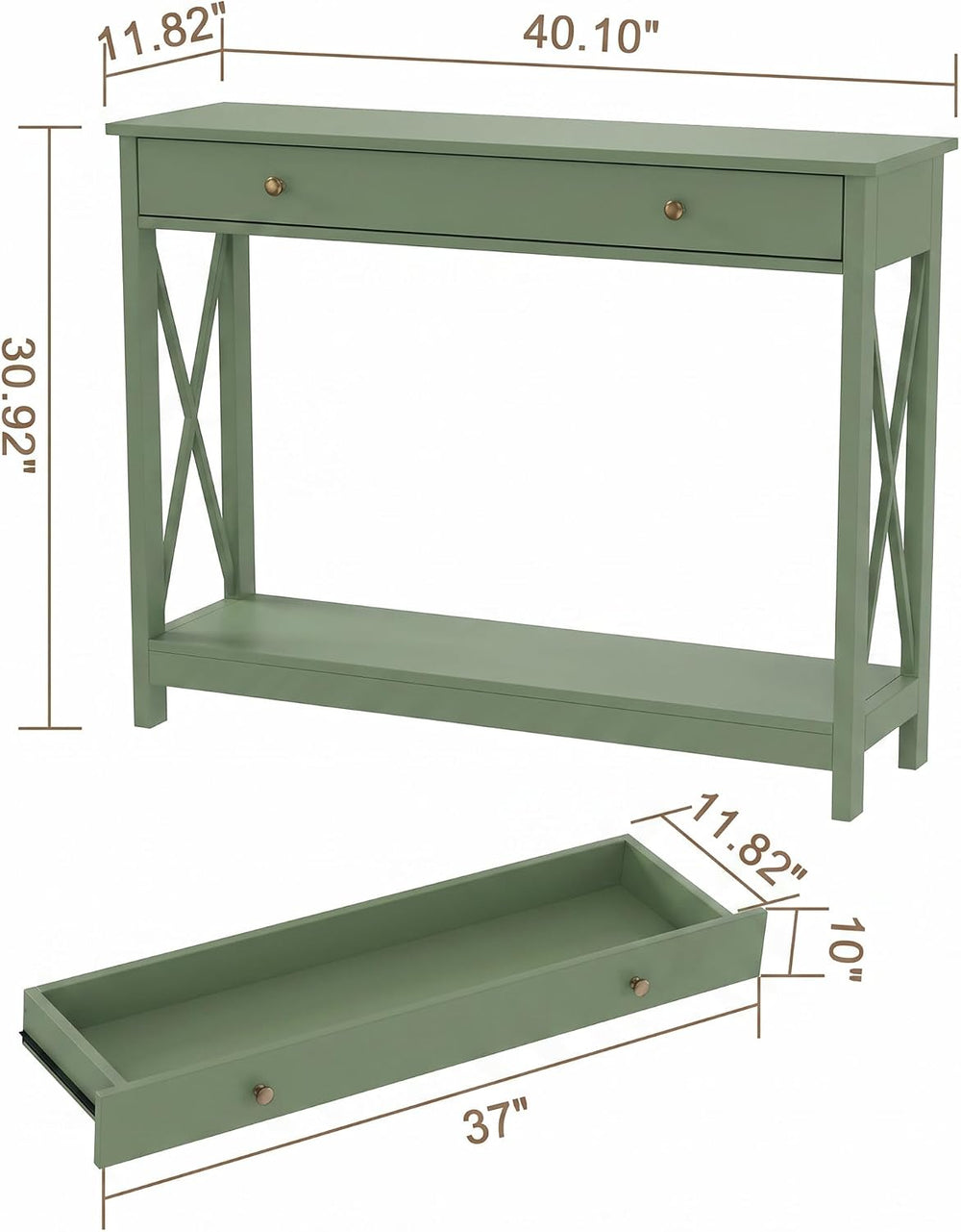 Treocho 40" Farmhouse Console Table with Drawer and Storage Shelves | En...