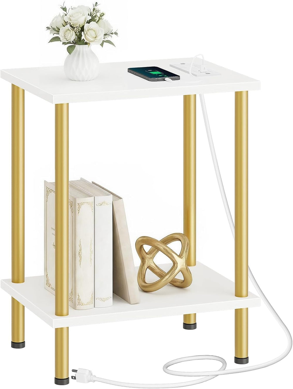 HOOBRO Side Table with Charging Station, End Table with USB Port and Outlet, ...