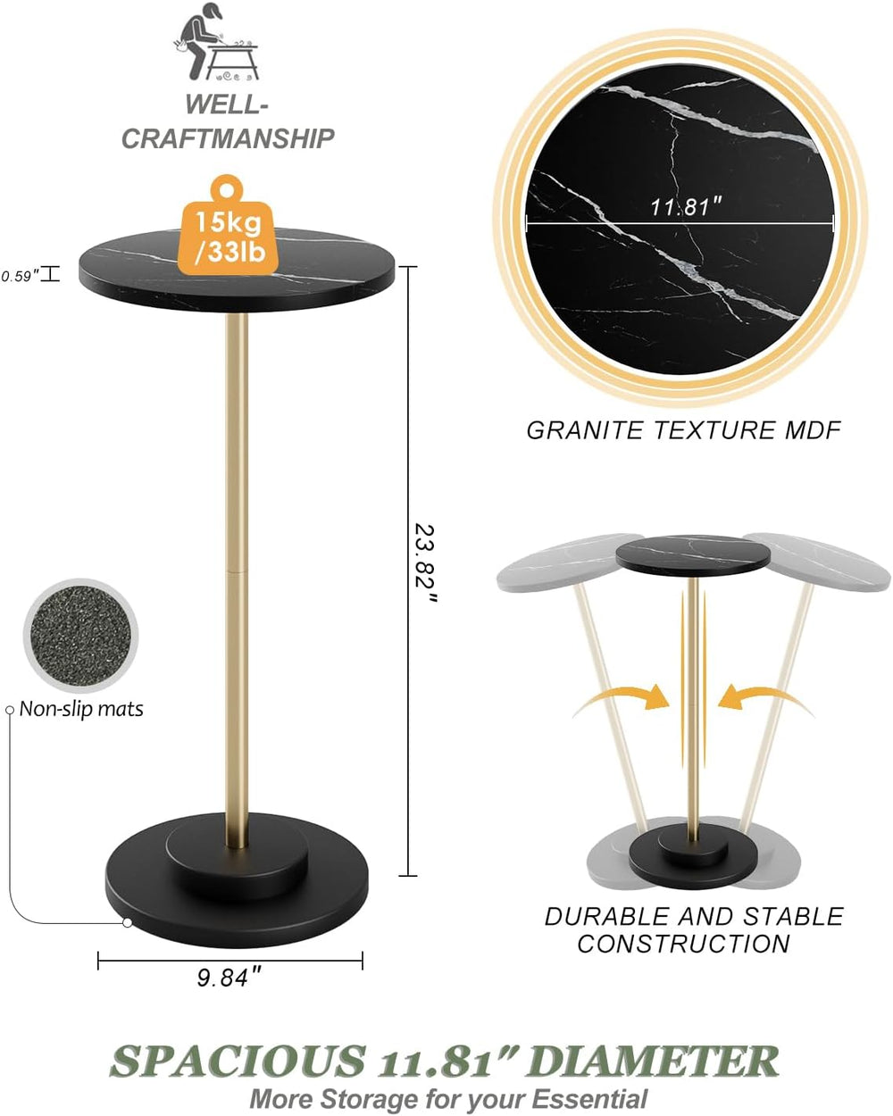 Round Side Table, Small Drink Table for Small Spaces, Modern Accent End Table...
