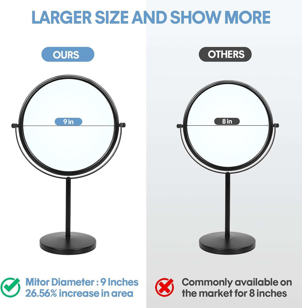 Large Size Tabletop Makeup Mirror with Magnification, 9-Inch Double-Sided 360...