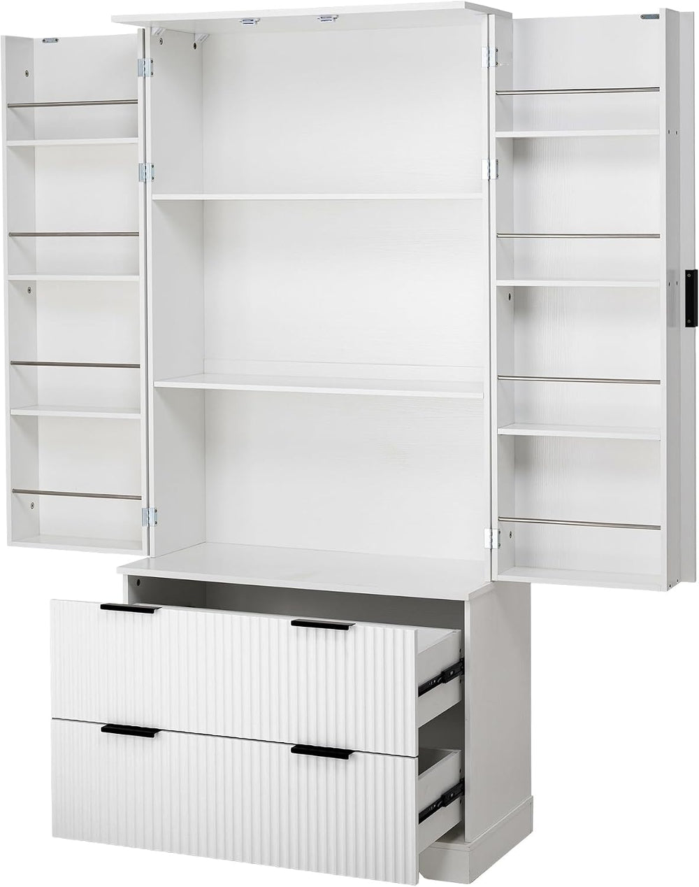 Polibi 72" Freestanding Fluted Kitchen Pantry Cabinet with 2 Large Drawe...