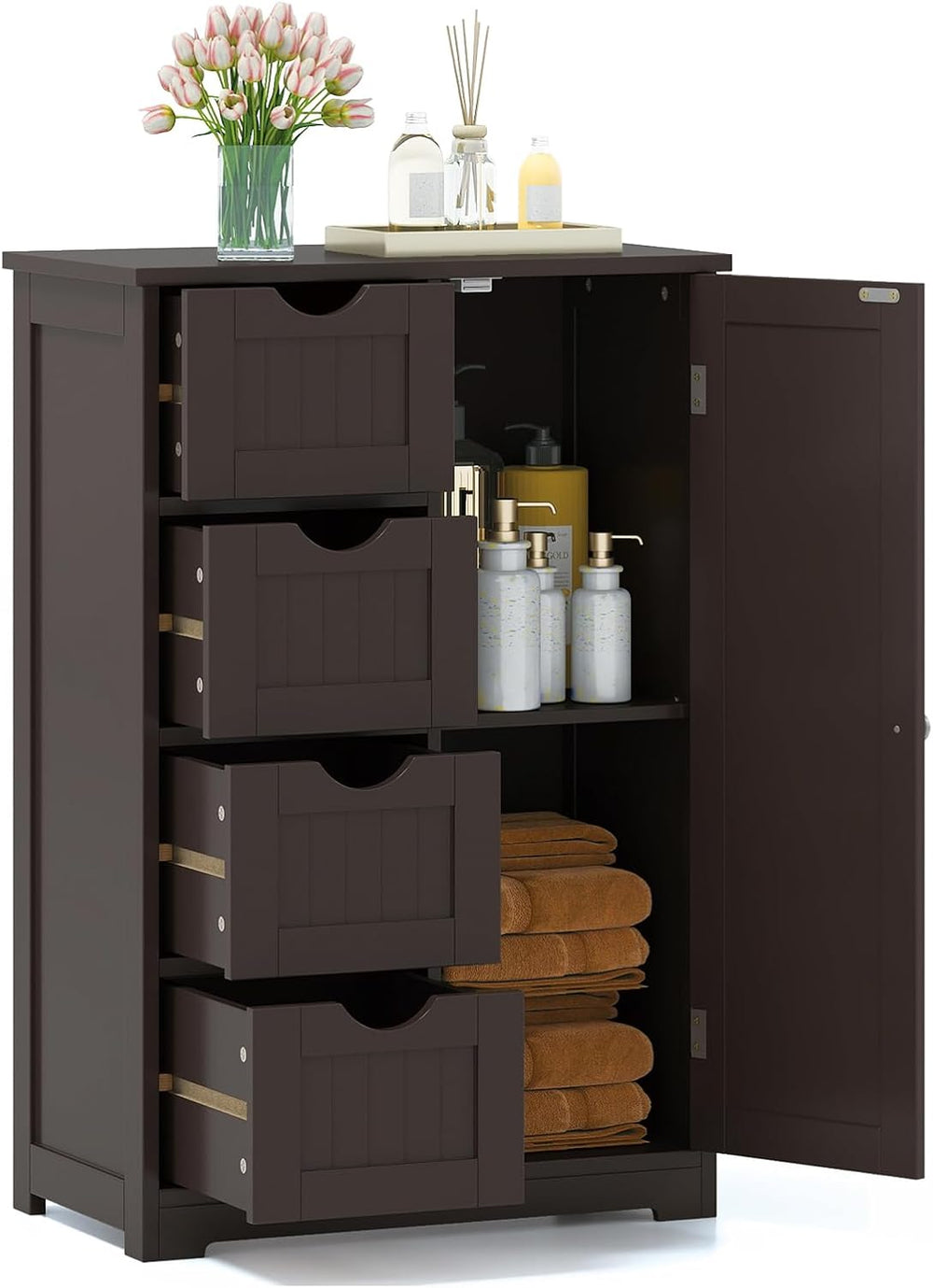 GLACER Bathroom Floor Cabinet, Multifunctional Storage Cabinet (Brown) | Wood...