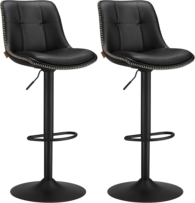 VASAGLE Bar Stools, Set of 2 Swivel Bar Chairs, Adjustable Height, Quilt, Syn...