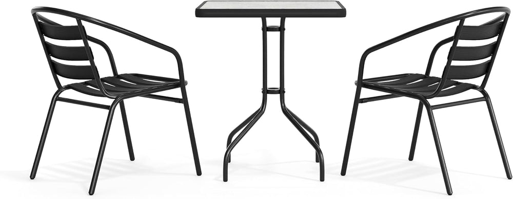 Flash Furniture Lila 23.5'' Square Glass Metal Table with 2 Black Met...