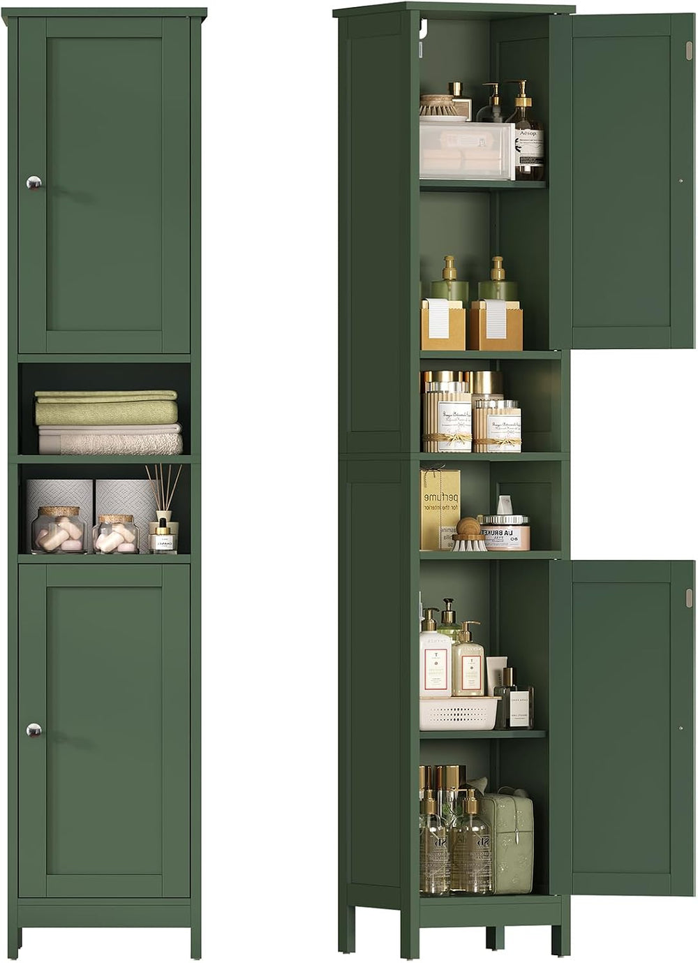67" Tall Bathroom Cabinet with Adjustable Shelves and Doors, Narrow Bath...