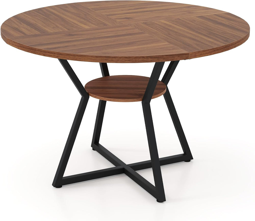 KOTEK 47 Inches Round Dining Table for 4, Farmhouse Kitchen Table with Storag...