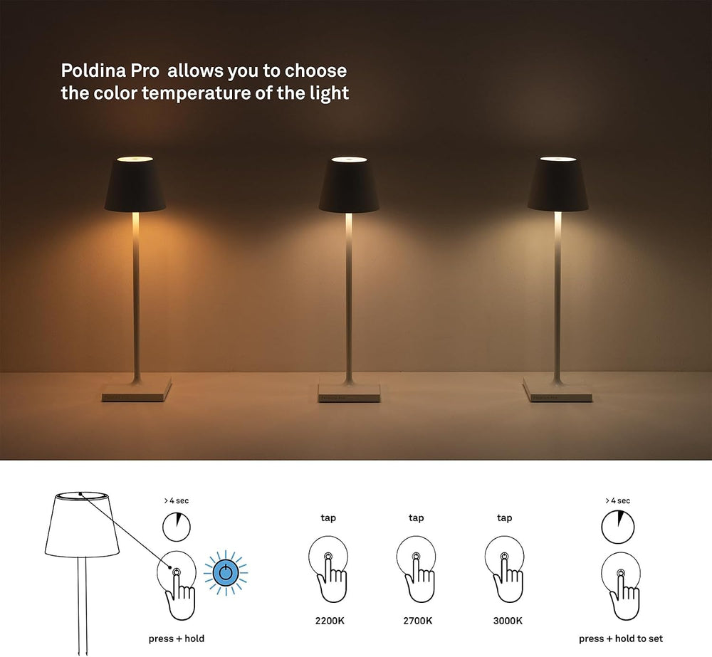 Zafferano, Poldina Pro Lamp, Rechargeable Cordless Table Lamp with Touch Cont...