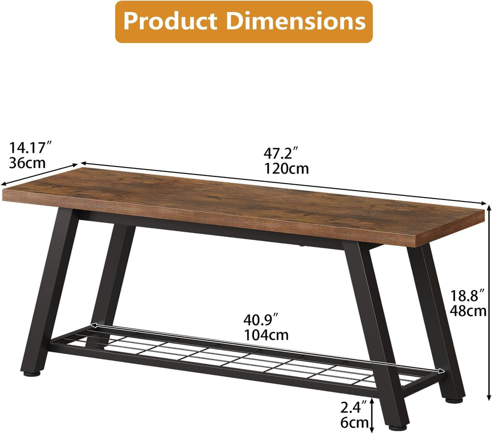 Oastreeful Storage Bench Industrial Rustic Wooden and Metal Entryway Shoe Boo...