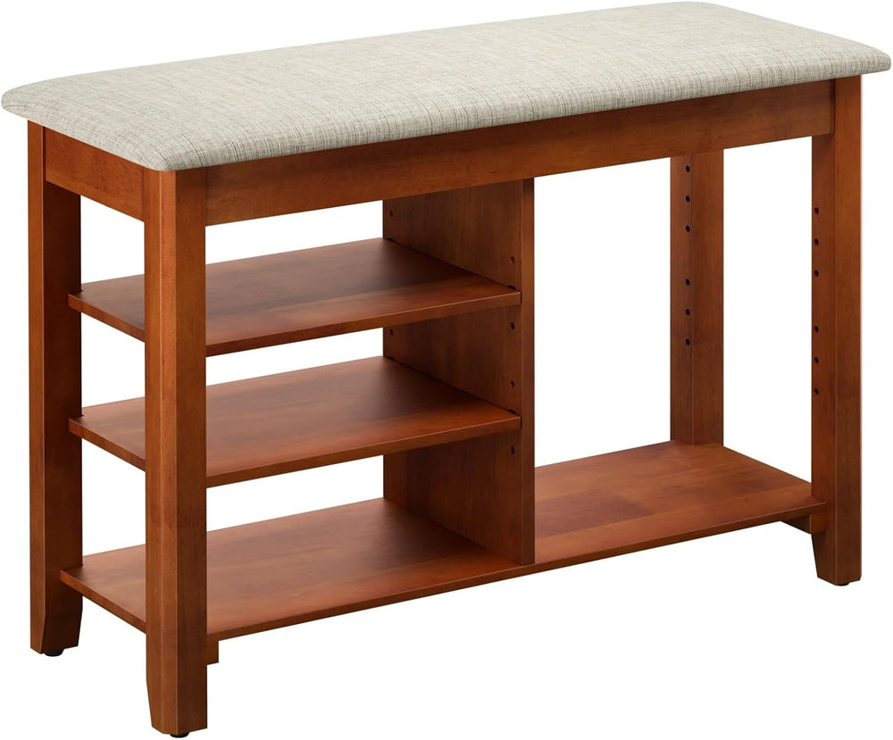 FAGAGA Shoe Rack Bench with Cushioned Seat, Solid Wood Entryway Bench with Fl...