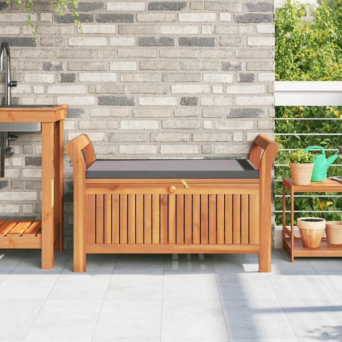 Outdoor Storage Bench with Cushion, Acacia Wood Garden Entryway Seating with Ample Interior Storage Space, 35.8-inch Deck Box Seat for Patio Porch Backyard