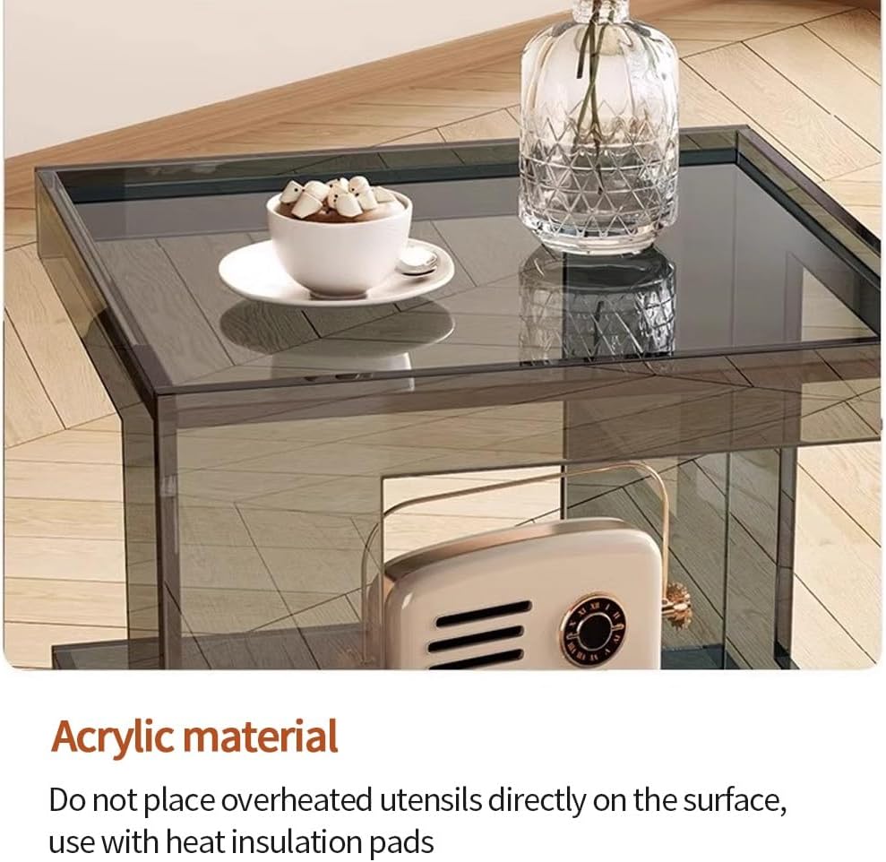 Acrylic Side Table, Clear Coffee Table with Storage, Multifunctional End Tabl...
