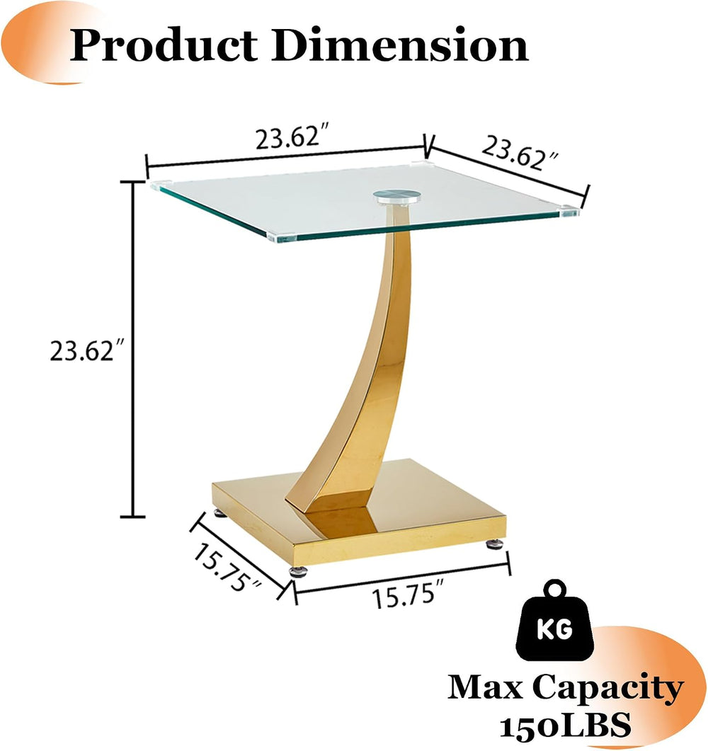 23" Glass End Table, Modern Square Side Table with Tempered Glass Top an...