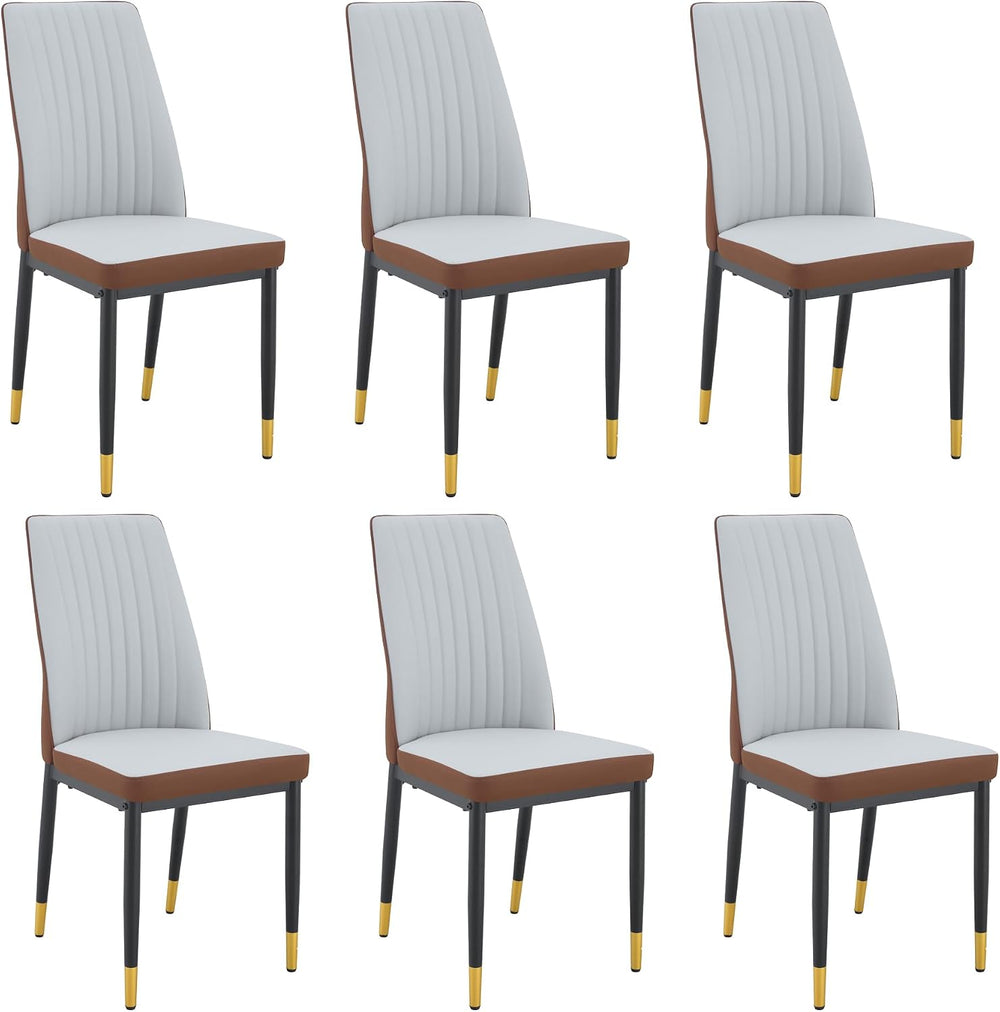 Dining Room Chairs Set of 6, Leather Two-Tone Leather Upholstery Kitchen Chai...
