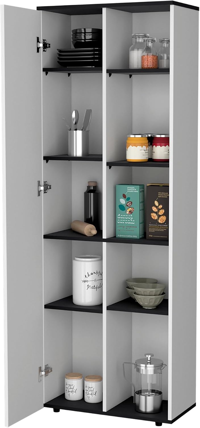 Molly White and Black 1-Door Multistorage Kitchen Pantry