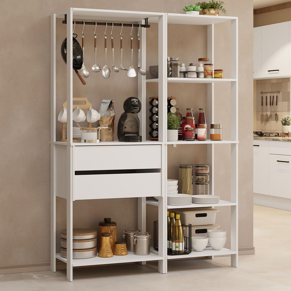 Madesa Kitchen Pantry Storage Rack with 2 Drawers, 7 Shelves and Hanging Spac...