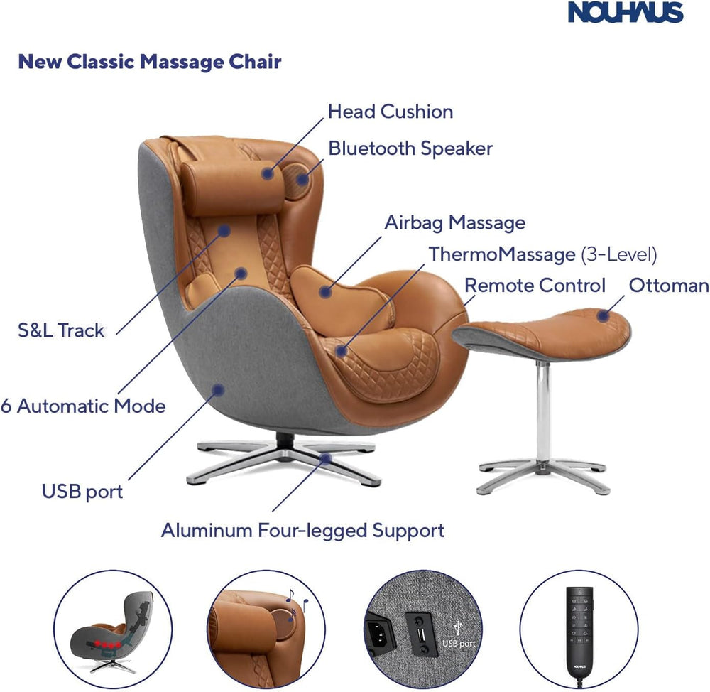 NOUHAUS Heated Classic Massage Chair Full Body and Spot Massaging Recliner wi...