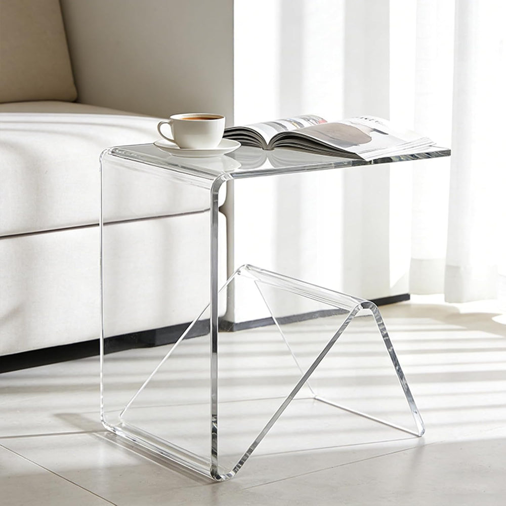 Acrylic C-Shaped Sofa End Table, Acrylic Clear Couch Side Table Modern Tray S...