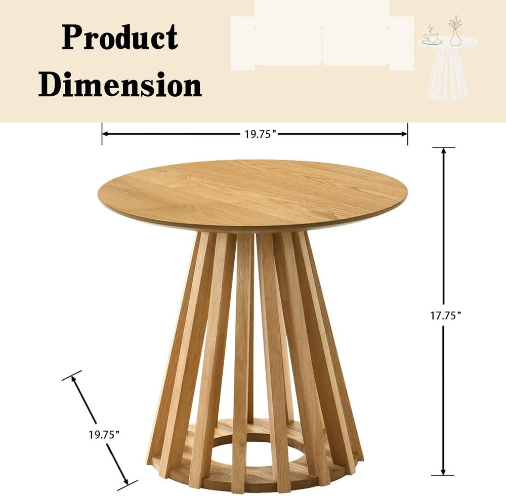 DUOMAY Modern Solid Round Side Table with Geometric Base, Natural Wood Accent...