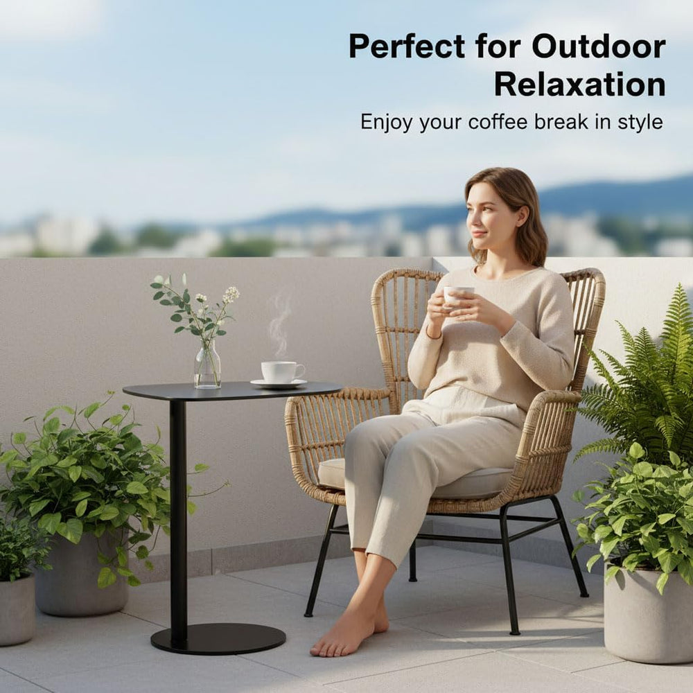 C Shaped End Table for Couch - Modern Metal Sofa Side Table with Round Base, ...