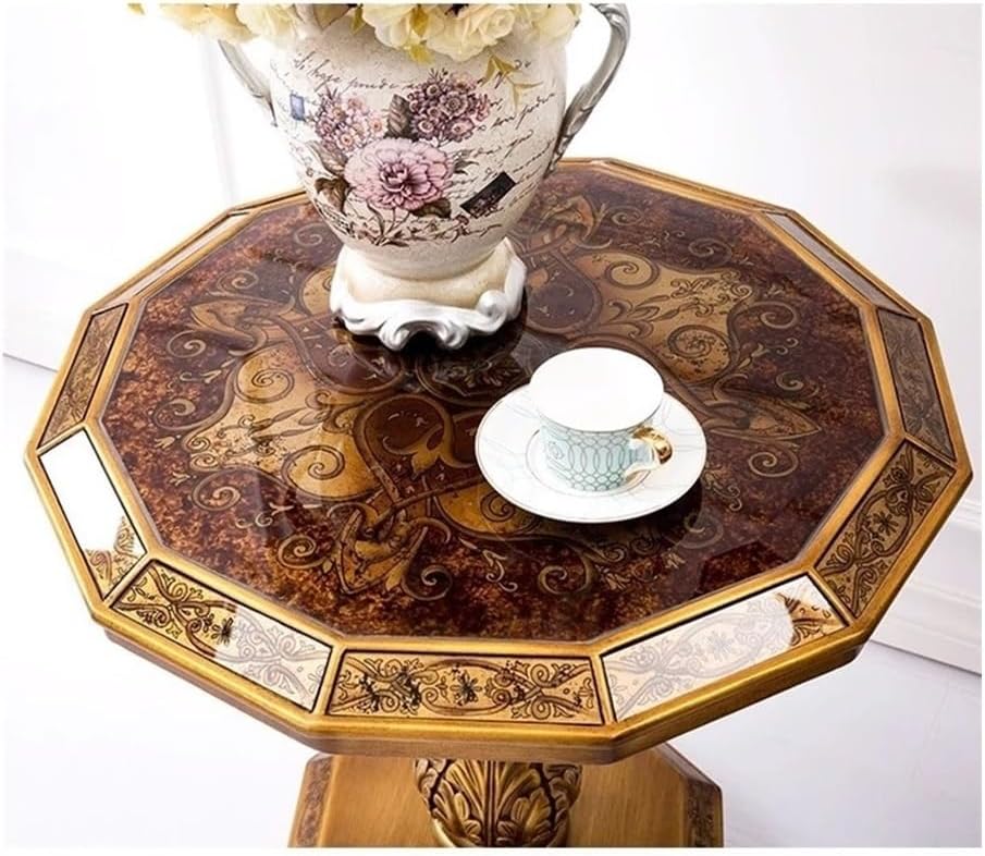Vintage Country Style Side Table Hand Painted Art Carvings Dodecagonal Coffee...