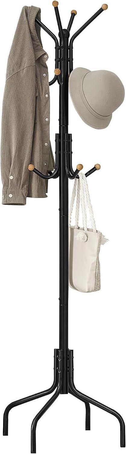 SONGMICS Coat Rack Freestanding, Metal Stand with 12 Hooks and 4 Legs