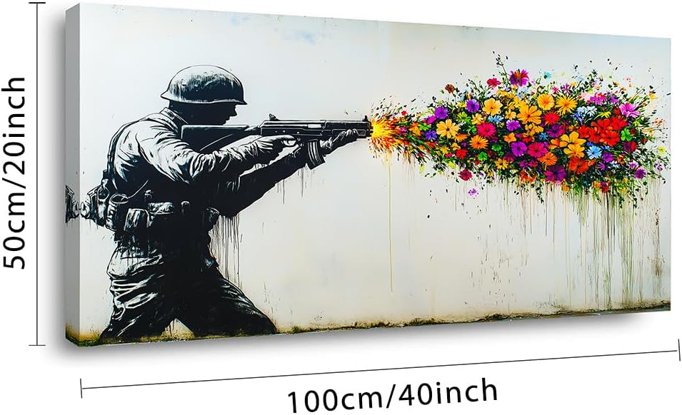 GAFSING Black Soldier with Colorful Flower Wall Art for Living Room Office Pe...