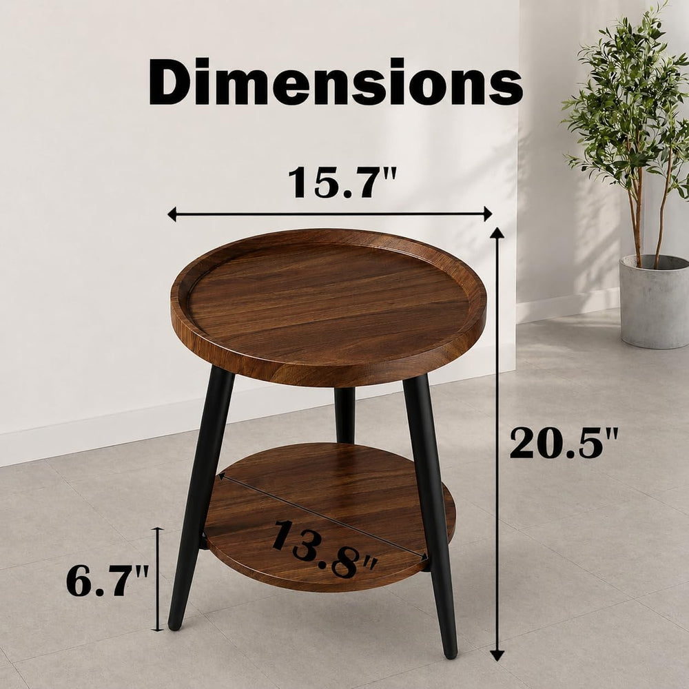 Small Round Side Table, 2-Tier Mid Century Modern Side Table, Round End Table...