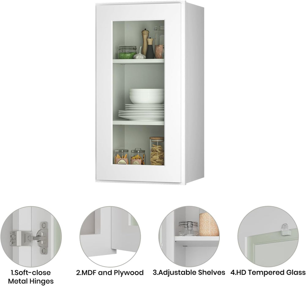 ROOMTEC RTA Wall Mounted Soft Close Cabinet with Tempered Glass Door
