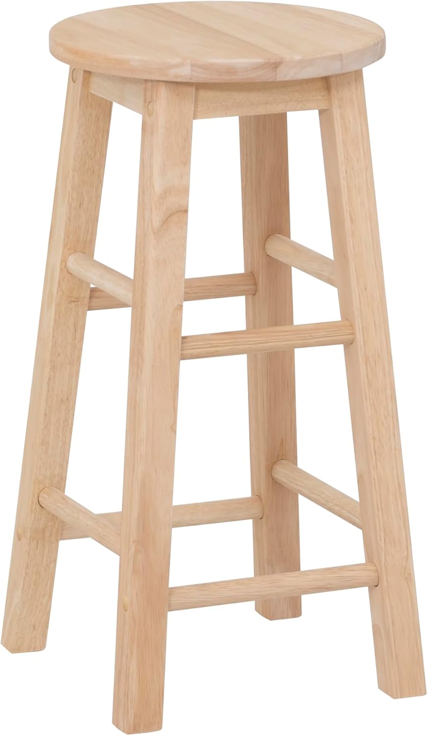 Linon Zeke Unfinished Solid Wood Backless Round Counter Stool with 24 Inch Se...