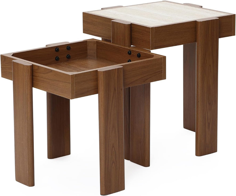 LuxenHome Nesting Table Set of 2, 19.6'' Mid Century Modern 2-Tier En...