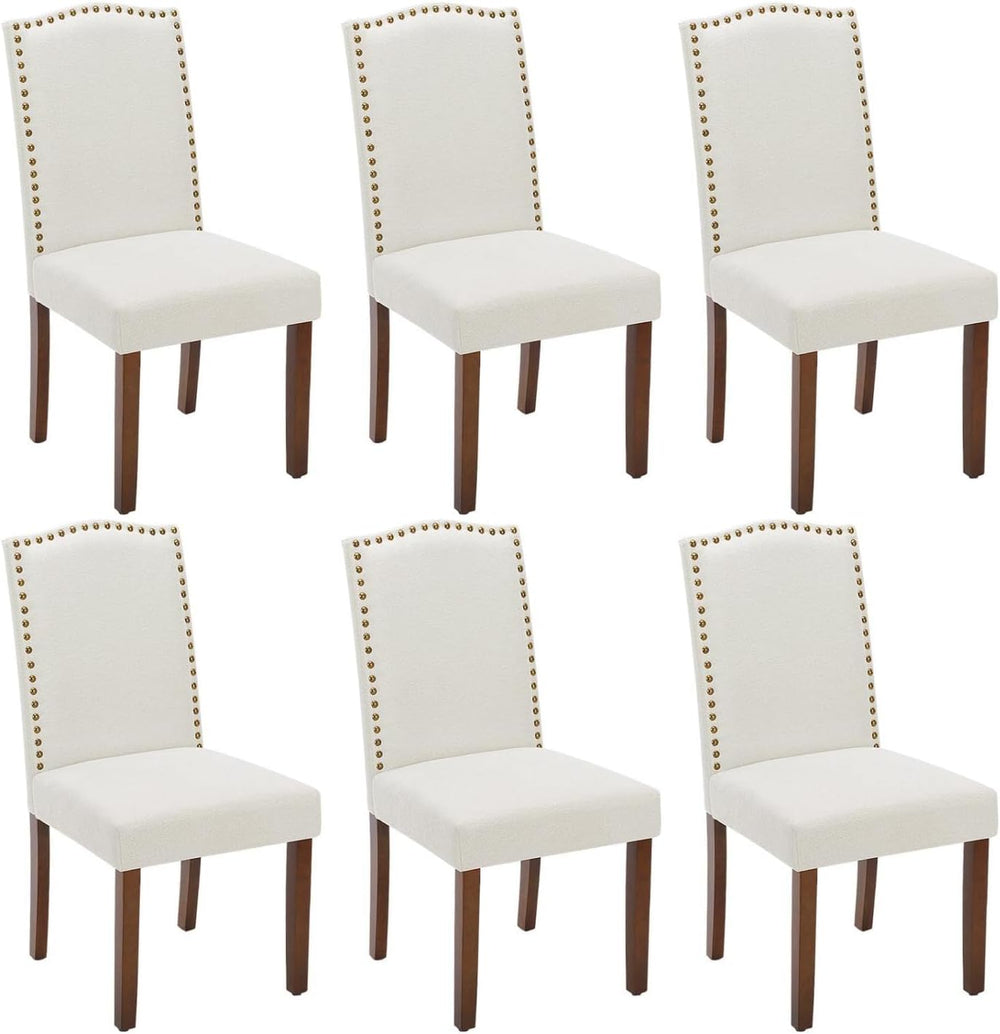 Kitchen Chairs Set of 6 Modern Upholstered Fabric Seat with Nailhead Trim and...