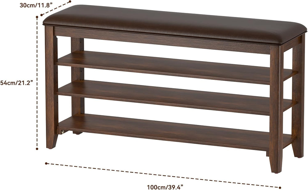 Shoe Rack Bench Entryway Storage with Leather Cushion, Shoe Organizer Bench f...