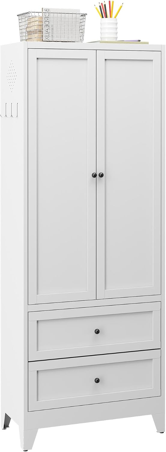 72" Tall Metal Kitchen Pantry Cabinet - Freestanding Sideboard Storage B...