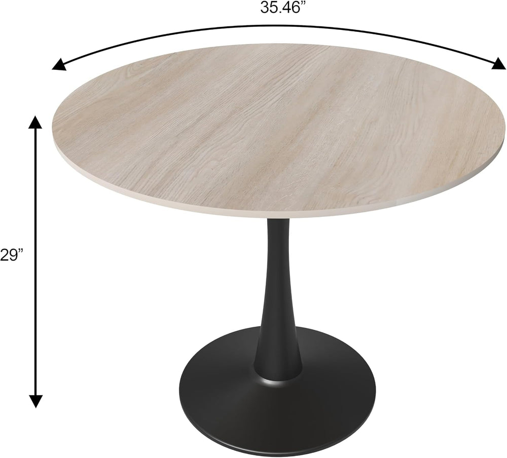 LeisureMod 35" Round Dining Table with Sintered Stone Top – Modern Black...