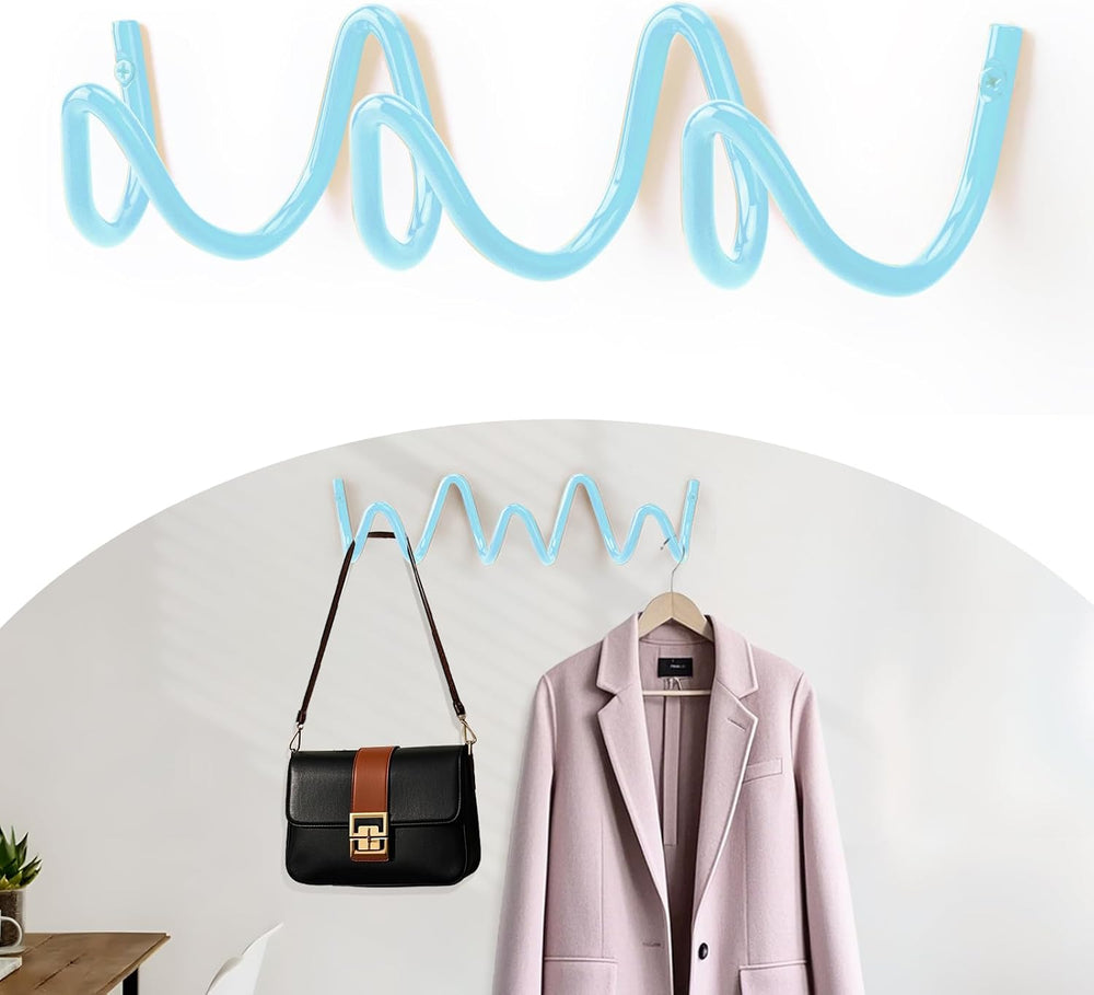 Coat Rack Wall Mount, Creative Wave Wall Hooks 20KG Capacity, Easy Installati...