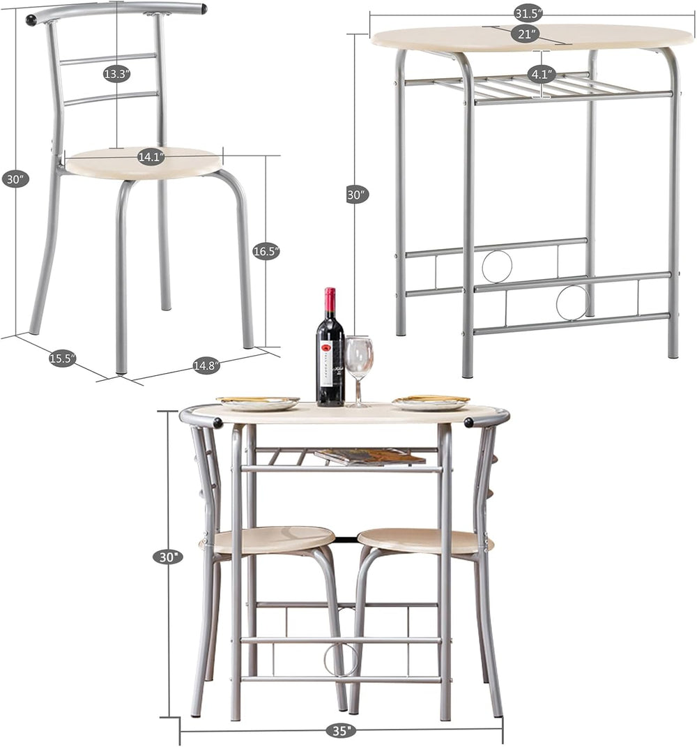 VINGLI 3 Piece Dining Set, Small Kitchen Table Set for 2, Breakfast Table Set...