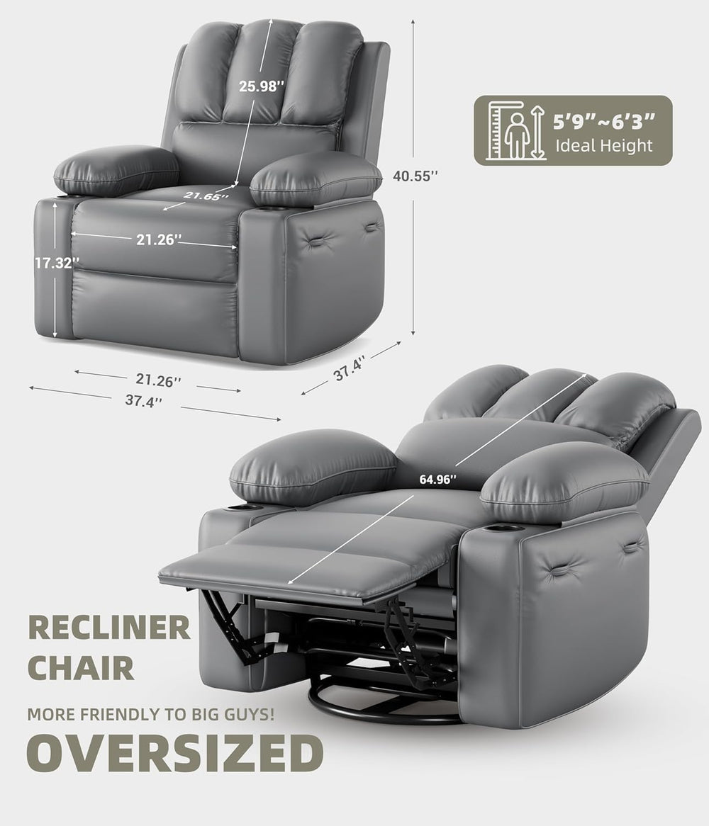 GarveeHome Leather Recliner Chair - Heat and Massage, Swivel Rocker Manual Re...