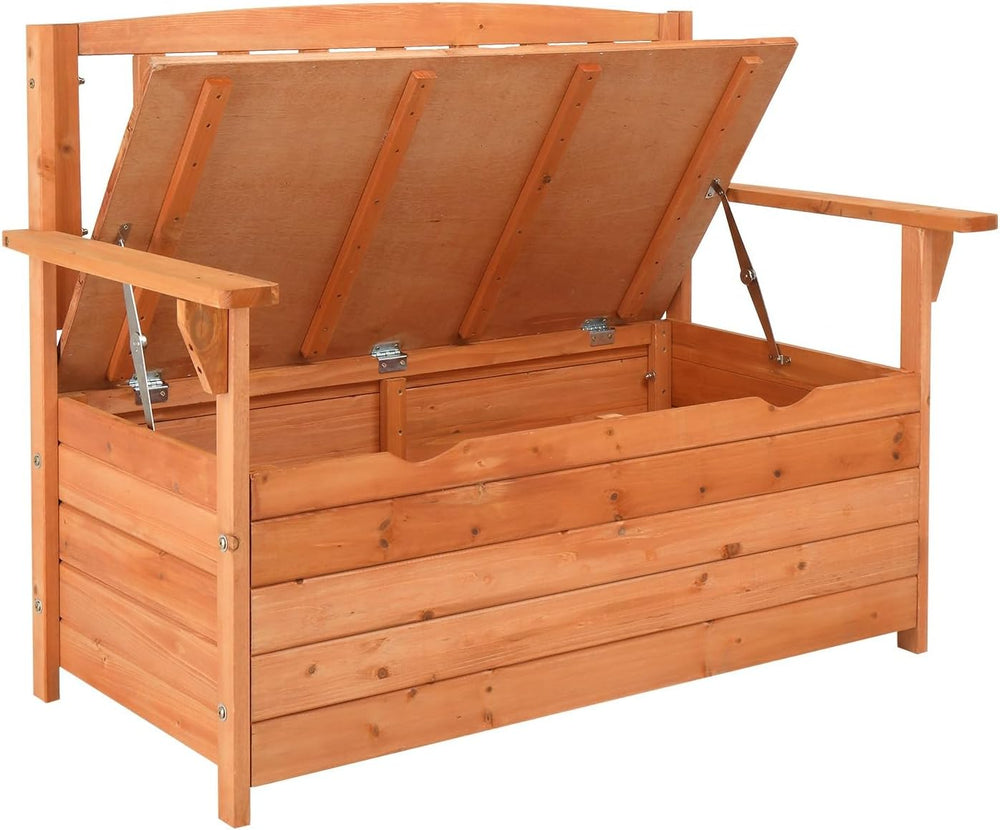 Outdoor Cedar Wood Storage Bench with Backrest and Armrests | 44.09 x 22.83 x...