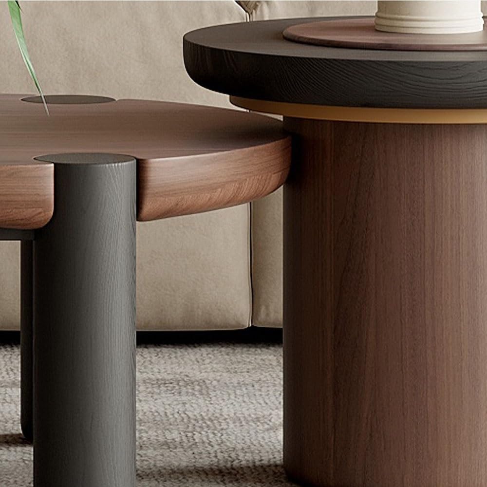 Mobile Side Table Modern Wooden Nesting Coffee Table Set Oval & Round Liv...