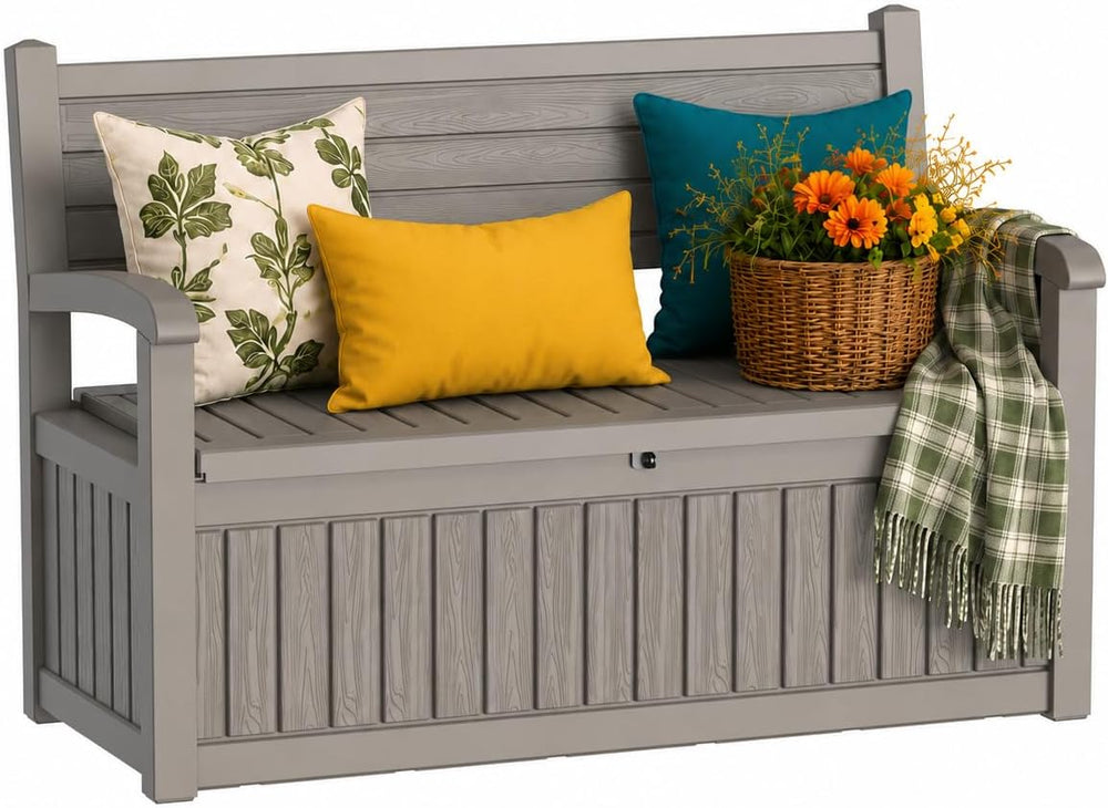 Outdoor Bench with Storage, Waterproof Garden Storage Bench, 100 Gallon Locka...