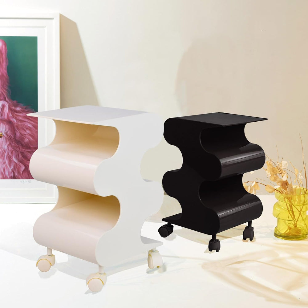 ABS Movable Side Table with Wheels & Rotation, Modern Multi-Layer Nightst...
