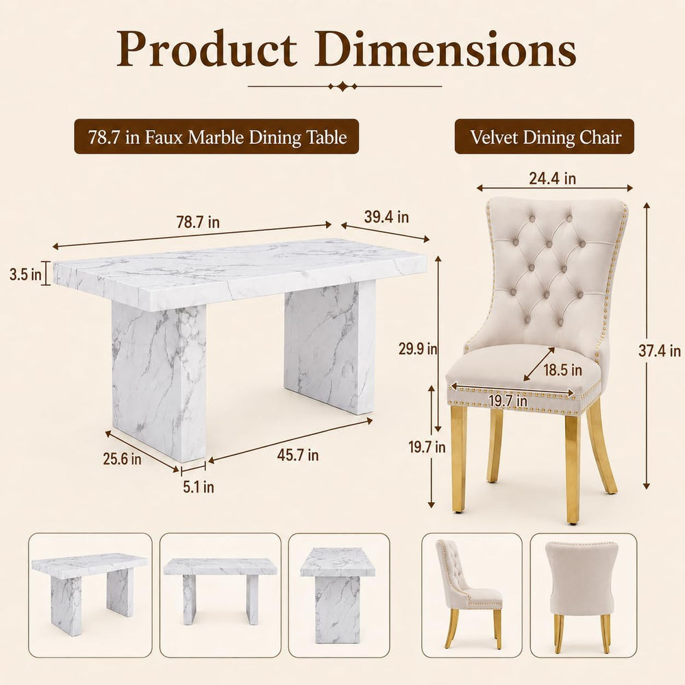 gopop 9 Piece White Dining Table Set, 79" Marble Dining Table Set for 8,...